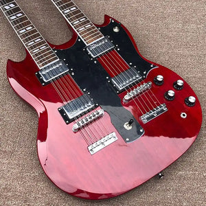 2020 guitare électrique Double tête de haute qualité avec peinture rouge vin guitare électrique rose touche en bois, livraison gratuite! - Artmusiclitte/Artmusics Relays -  - 