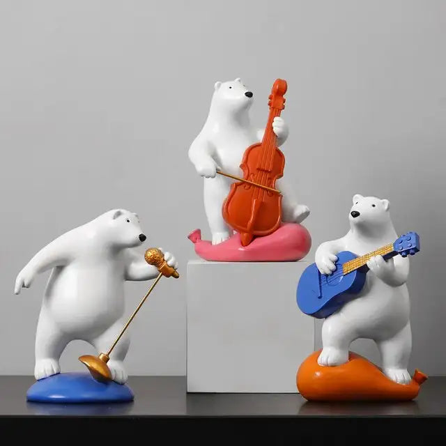 3Pcs Home Decor Music Bear Figurine Modern Resin Nordic Decor Figurines For Interior Sculpture Living Room Decoration Accessorie - Artmusiclitte/Artmusics Relays -  - 
