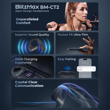 Casque à oreille ouverte BlitzMax BM-CT2 avec affichage LED de la puissance, haut-parleurs dynamiques de 16,2 mm, basse profonde, 60 heures de lecture, écouteurs portables