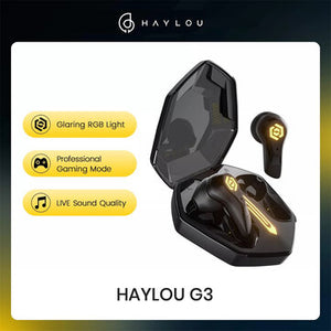 Écouteurs Haylou G3 TWS bluetooth : casque de jeu professionnel à faible latence, éclairage RGB éclatant, son HiFi et basses puissantes.