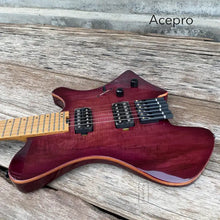 Acepro Gloss Purple Koa Top Headless Electric Guitar Stainless Steel Frets Roasted Maple Neck Black Hardware Guitarra - Artmusiclitte/Artmusics Relays -  - 