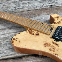 Acepro Natural Spalted Maple Top Headless Electric Guitar Stainless Steel Frets Roasted Maple Neck Black Hardware Guitarra - Artmusiclitte/Artmusics Relays -  - 