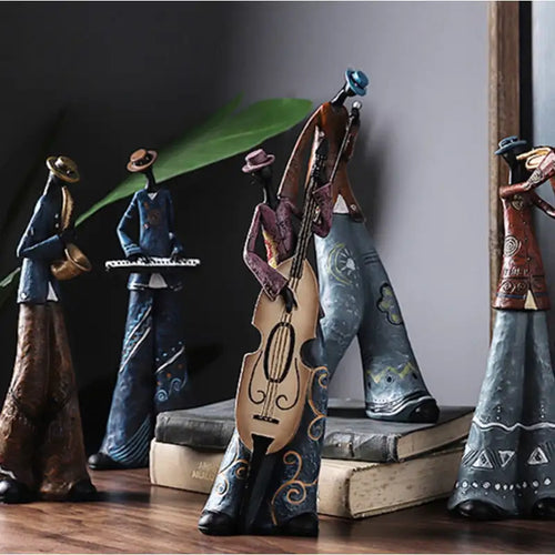 Creative Resin Rock Band Figurines Retro Musical Instrument Musician Statue Home Decoration Saxophone Guitar Singer Sculpture - Artmusiclitte/Artmusics Relays -  - 