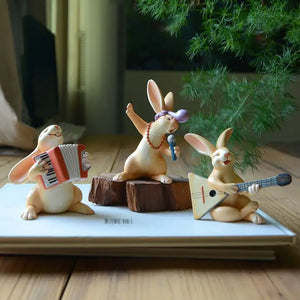 Funny Creative Rabbit Miniatures Figurines Music Animals Ornaments Desktop Car Doll Birthday Gift for Teacher Decoration Model - Artmusiclitte/Artmusics Relays -  - 