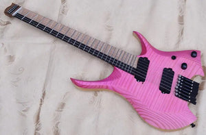 Guitare électrique sans tête, 7 cordes, style évasé, couleur rose, 5 plis, décolleté en érable rôti et asymétrique ergonomique, nouveauté 2020 - Artmusiclitte/Artmusics Relays -  - 