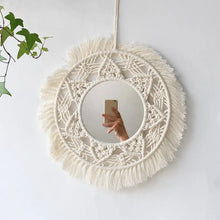 Nordic Bohemia Rattan Round Handmade Large Macrame Fringe Tapestry Cotton Makeup Porch Wall Mirror Chic Boho Room Decor - Artmusiclitte/Artmusics Relays -  - 
