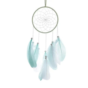 Nordic Indian Handmade Wind Chimes Blue Dream Catcher Macrame Feather Accessories Hanging Room Home Decor For Girls - Artmusiclitte/Artmusics Relays -  - 