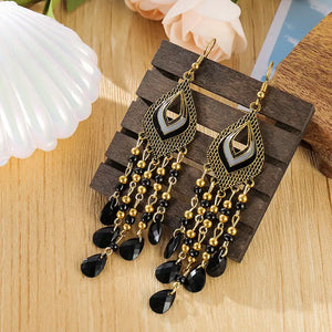 Bohemian Ethnic Style Vintage Bronze Alloy Handmade Beads Tassel Long Earrings for Women - Artmusiclitte/Artmusics Relays -  - 