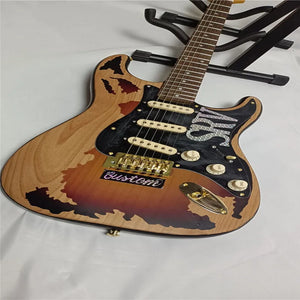 In stock relic remains electric guitar, handmade SRV aged relic electric guitar with alder body, Vintage Sunburst,free shipping