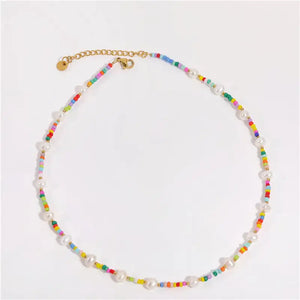 Holiday Beach Summer Handmade Multi Colored Candy Color Bead  Natural Pearl Choker Necklace For Women Jewelry Fashion - Artmusiclitte/Artmusics Relays -  - 