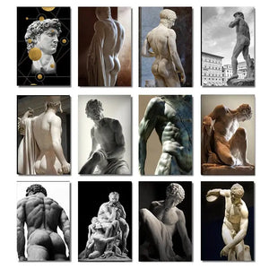 Greek Statue Plaster Sculpture Artwork David Art Canvas Painting Figure Poster and Print Wall Picture for Living Room Home Decor - Artmusiclitte/Artmusics Relays -  - 