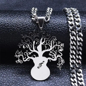 Music Guitar Stainless Steel Tree of Life Boys Necklace Silver Color Note Necklaces Jewelry collar acero inoxidable N7036S06 - Artmusiclitte/Artmusics Relays -  - 