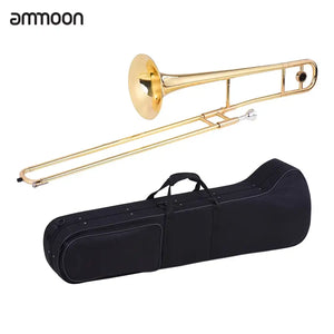 ammoon Tenor Trombone Brass Gold Lacquer Bb Tone B flat Wind Instrument with Cupronickel Mouthpiece Cleaning Stick Case - Artmusiclitte/Artmusics Relays -  - 