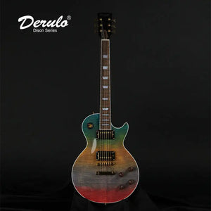 Derulo Electric Guitar OEM Custom LP Red Flamed Maple Top Color Gradient Neck Binding Good Quality Cheep Price Rainbow - Artmusiclitte/Artmusics Relays -  - Binding, Cheep, Color, Custom, Derulo, Electric, Flamed, Good, Gradient, Guitar, LP, Maple, Neck, OEM, Price, Quality, Rainbow, Red, Top