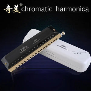Harmonica chromatique QIMEI 16 Trous/64 Tons Orgue à Bouche Haute Qualité Professionnel Instrument de Musique à Vent Noir C-D4 - Artmusiclitte/Artmusics Relays -  - 