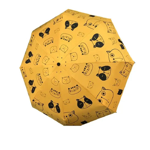 Parapluie automatique à trois niveaux | Pluie pour femmes et hommes chat mignon, parapluie pliant jaune, femme, parapluie Animal, cadeau de noël (Jaune) - Artmusiclitte/Artmusics Relays - 100004777 - 