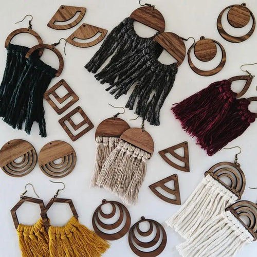 Custom DIY fashion women jewelry fringe wooden teardrop handmade cotton tassel macrame earrings - Artmusiclitte/Artmusics Relays -  - 