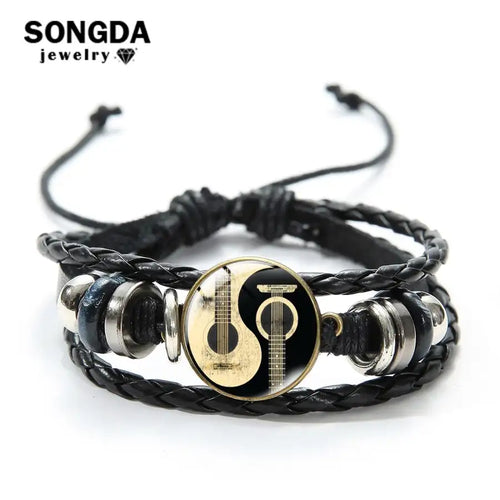 SONGDA Musical Instrument Guitar Bracelet Yin Yang Couple Multilayer Leather Bracelets Unisex Cuff Wristband Adjustable Wax Rope - Artmusiclitte/Artmusics Relays -  - 