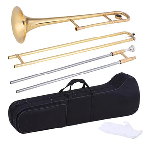 ammoon Tenor Trombone Brass Gold Lacquer Bb Tone B flat Wind Instrument with Cupronickel Mouthpiece Cleaning Stick Case - Artmusiclitte/Artmusics Relays -  - 