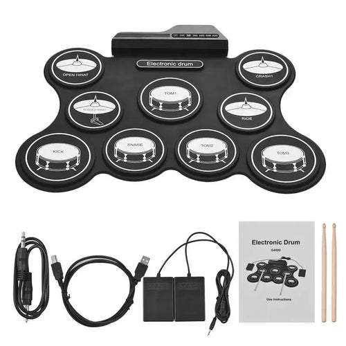 Portable Roll Up Drum Kit 9 Tapis Électronique Tambour Ensemble USB Alimenté Avec Pied Pédales Pilons USB Câble Pour Les Étudiants enfants - Artmusiclitte/Artmusics Relays -  - 