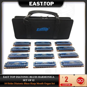 EASTTOP T008K-12 Diatonic Blues Harmonica Set Of 12 10 Holes Diatonic Blues Harp Mouth Organ Set 12 Keys - Artmusiclitte/Artmusics Relays -  - 