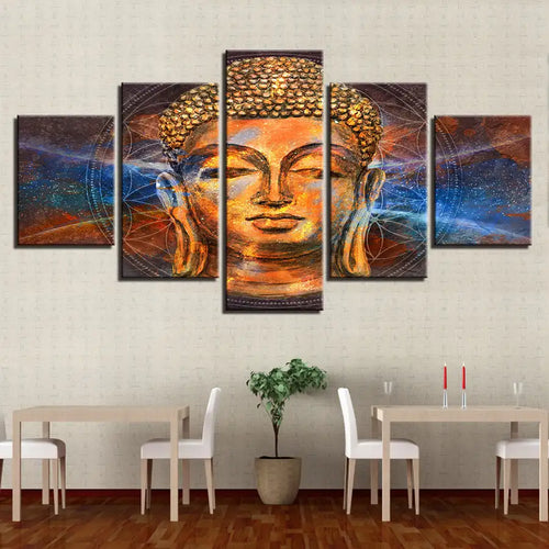Canvas HD Prints Pictures Wall Art Home Decor 5 Pieces Golden Statue Of Buddha Paintings Abstract Posters Living Room Framework - Artmusiclitte/Artmusics Relays - Painting & Calligraphy - 