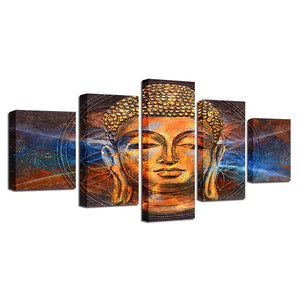 Canvas HD Prints Pictures Wall Art Home Decor 5 Pieces Golden Statue Of Buddha Paintings Abstract Posters Living Room Framework - Artmusiclitte/Artmusics Relays - Painting & Calligraphy - 