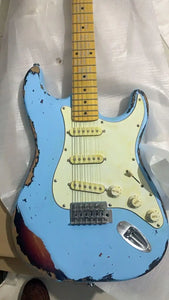 10S Custom Shop John Cruz Limited Edition MasterBuilt Heavy Relic Angel Blue Over 3 Tone Sunburst ST Electric Guitar Vintage Kluson Tuners - Artmusiclitte/Artmusics Relays -  - 